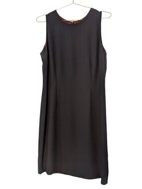 Vintage Sleeveless Shift Dress in Black with Burgundy Lining